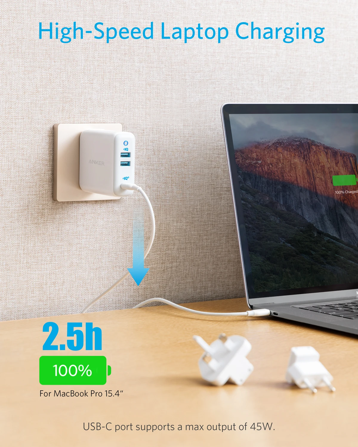 usb c charger anker 65w piq 3 0gan type c charger with a 45w pd port powerport iii 3 port 65w charger with usukeu plugs free global shipping