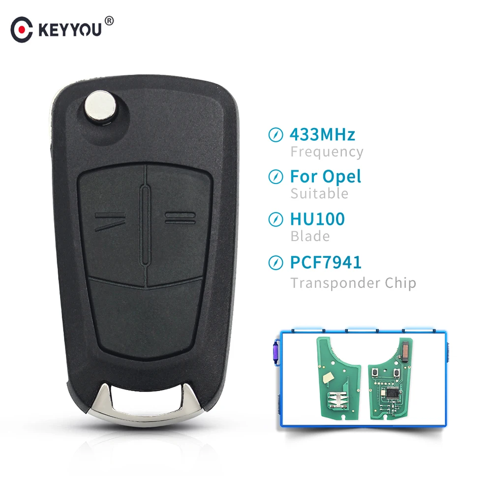 

Автомобильный пульт дистанционного управления KEYYOU 433 МГц с ключом PCF7941 для Opel/Vauxhall Astra H 2004-2009, Zafira B 2005-2013, 2 кнопки
