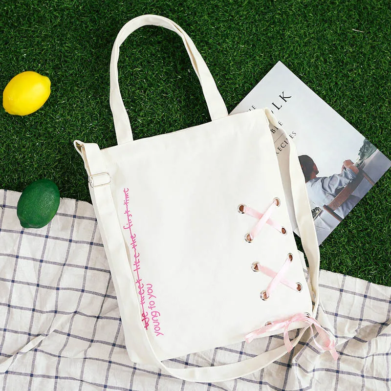 

Korea ins canvas messenger bag Women shoulder bag student schoolbag literary environmental large capacity Handbag Tote bag