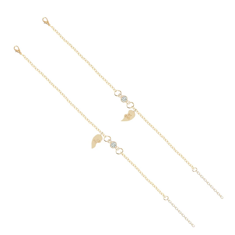 2 Pcs/Set New Fashion Gold Bracelet Trendy Metal BEST FRIEND Love Heart Women Sisters Bracelets Set for Friendship Gifts Jewelry
