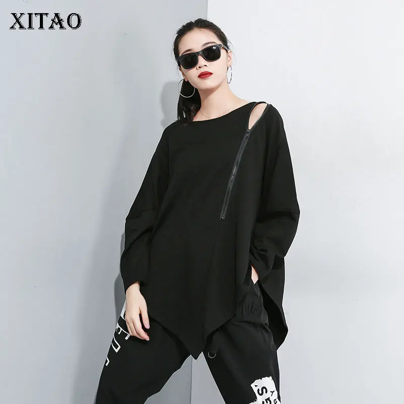 XITAO Tide необычная открытая черная футболка женская одежда пуловер подходит ко всем тройникам Тонкий Модный осенний WQR1419