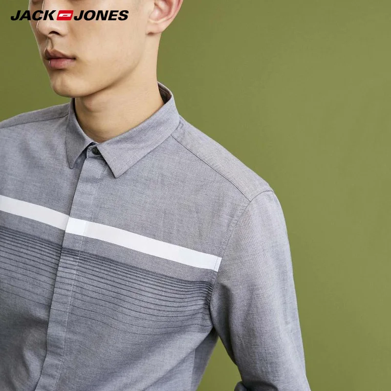Jack Jones мужская полосатая хлопковая рубашка с длинным рукавом | 218305565