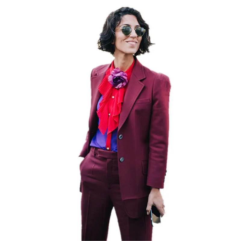 

Женский брючный костюм, бордовый деловой костюм из 2 предметов, для зимы