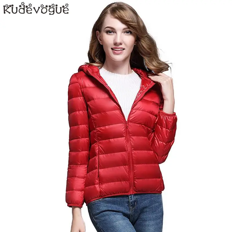 

Женский осенний и зимний легкий пуховик, Корейская женская тонкая короткая куртка с капюшоном, большие размеры