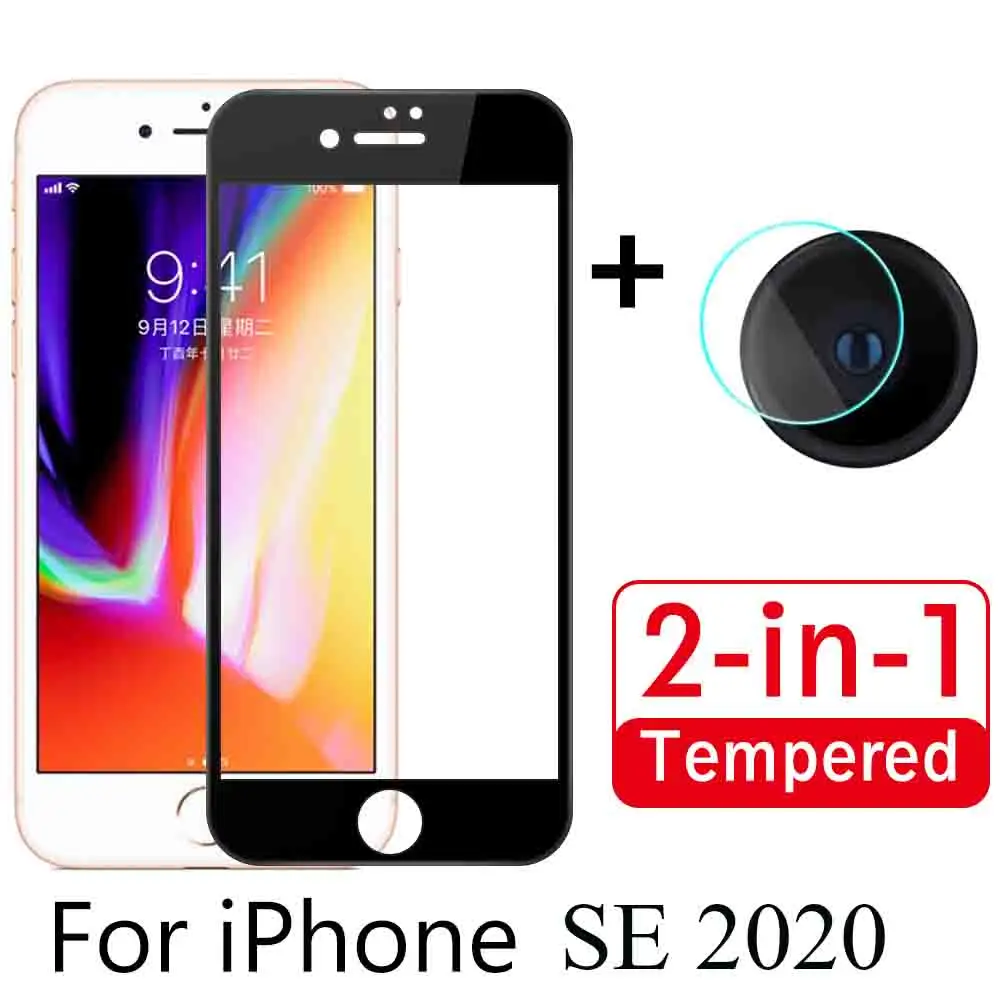 2 в 1 9D Защита экрана для iPhone 11 PRO MAX XR X XS Max 7 8 Plus стекло SE 2020 пленка объектива камеры