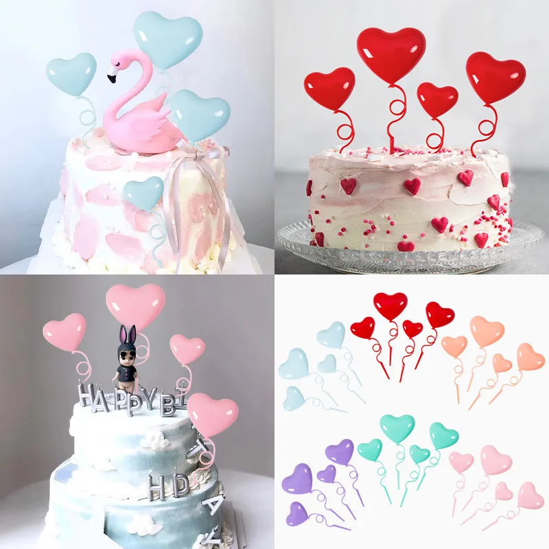 

4pcs/set Macaron Plastic Heart Foldable Confession Love Balloon Birthday Cake Dessert Table Valentine's Day Wedding Decoration
