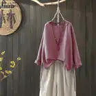 2021 ZANZEA Женская однотонная блузка Осенняя рубашка с длинным рукавом стильные женские Асимметричные Топы повседневные женские блузы с круглым вырезом