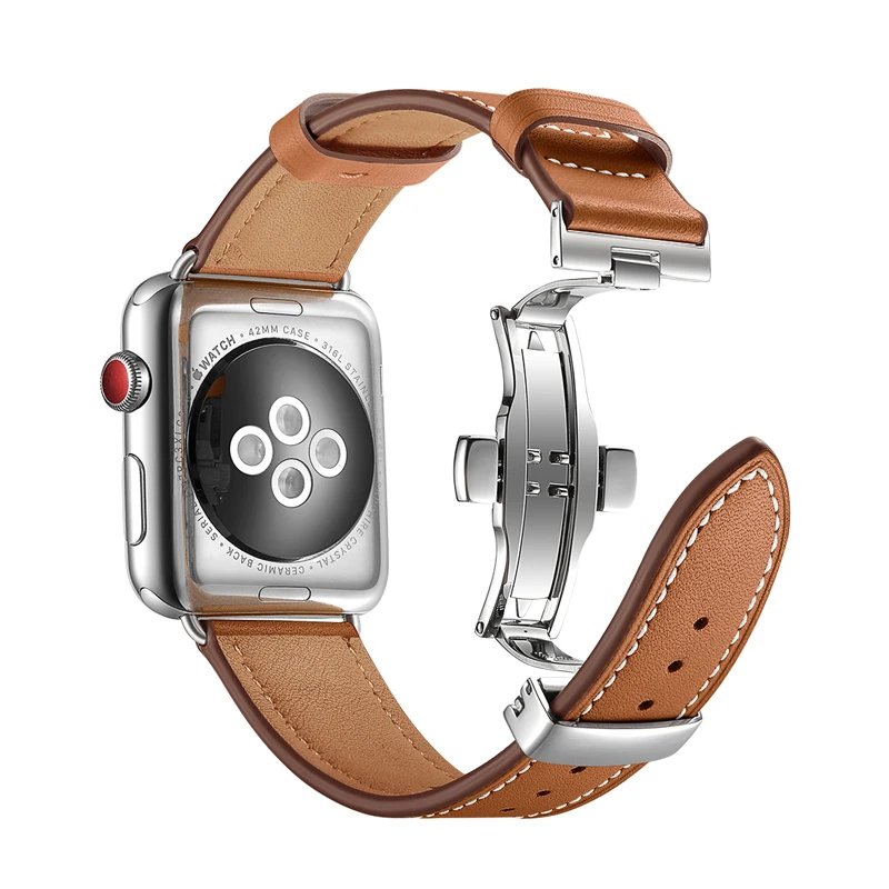 

Butterfly buckle strap for apple watch band 44mm 40mm band 42mm 38mm Genuine Leather watchband iwatch series SE 6 5 4 3 bracelet
