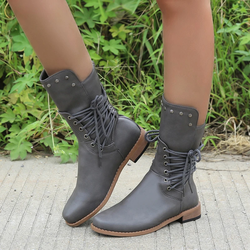 

Women's Autumn Boots Women Cowboy Boots Round Head Toe Women's Shoes Embossing Pu Leather Shoes Knee-High Boots Flat Heel Shoes
