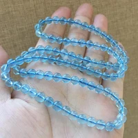 natural blue aquamarine 3 laps round beads bracelet 6mm women crystal ice aquamarine healing stone women men aaaaa