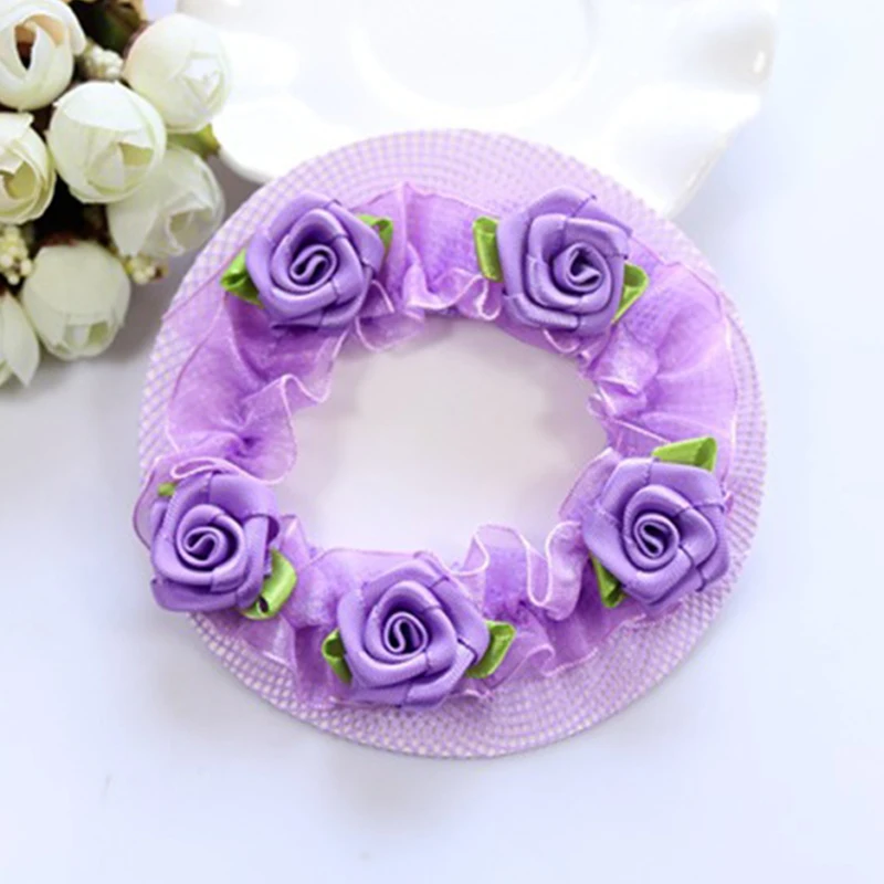Purple Новые милые цветочные сети для волос с булочками для девочек, регулируемые детские 5 цветов, балетные костюмы для танцев, Эластичные аксессуары для волос - Цвет: Purple