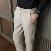 pantalones hombre 2021 spring autumn mens suit trousers men fashion business casual solid color slim fitting social party pants