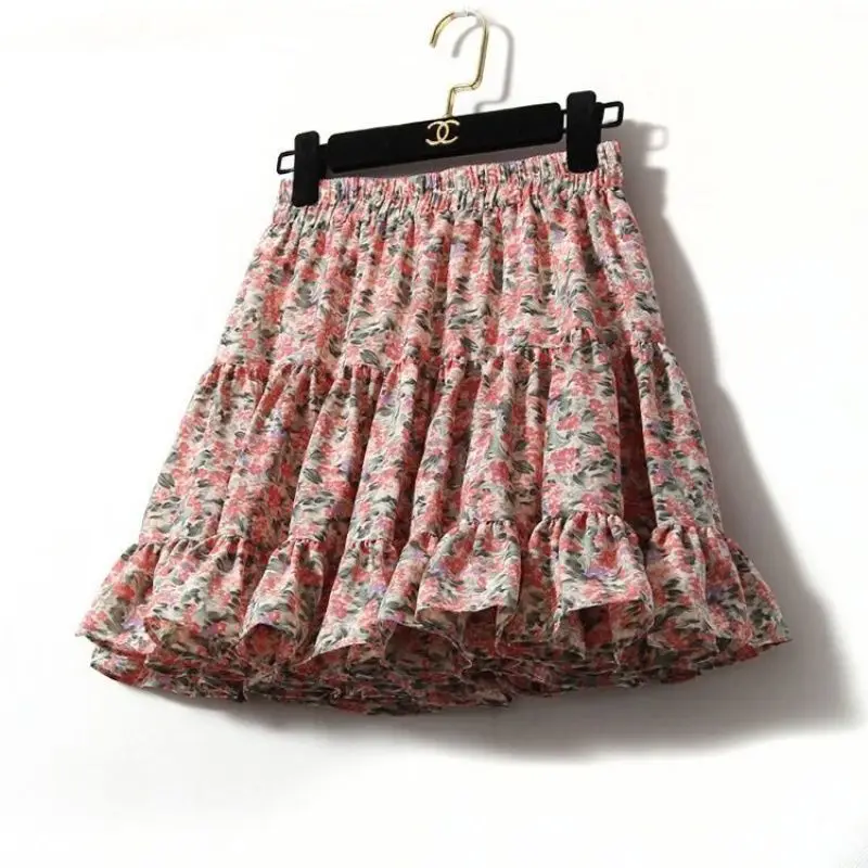 

Плиссированная юбка А-силуэта, женская летняя новая Универсальная короткая юбка с высокой талией, тонкая юбка с цветочным принтом