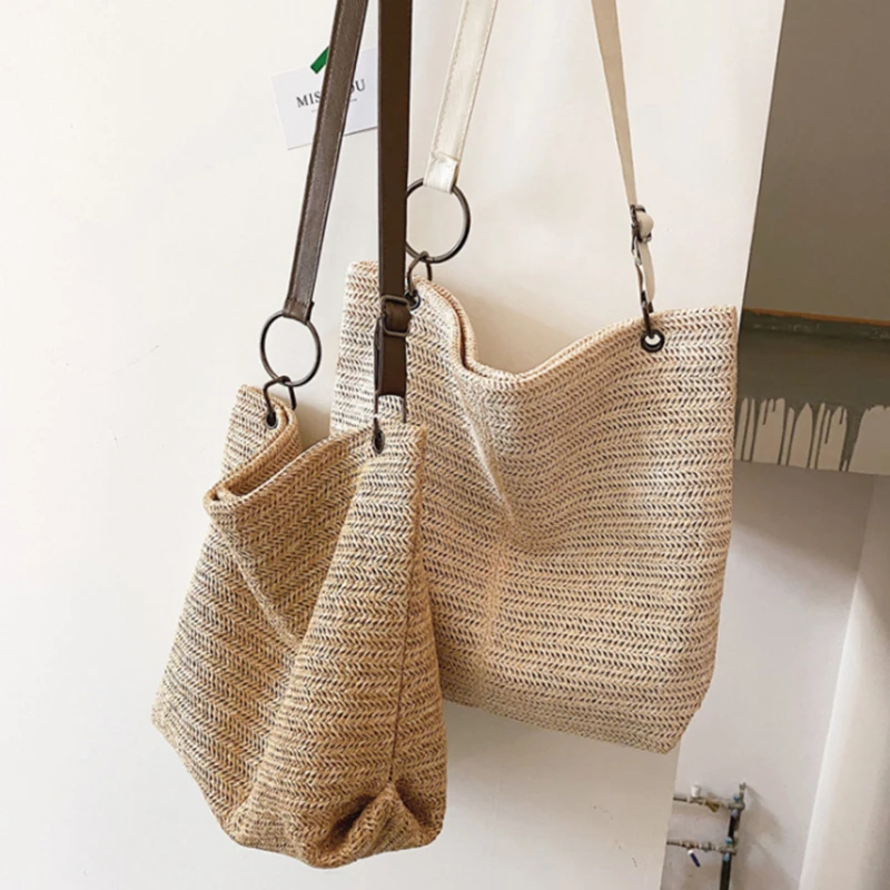 

2021 New Casual Large Capacity Tote Women Straw Handbags Luxury Woven Designer Lady Shoulder Messenger Bags Female Big Purses