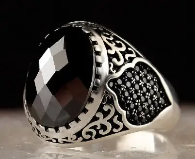 

Sterling Silver Man Ring Natural Stone(Zircon) Ottoman Silver,Handmade 925k Made in Turkey Outstanding Gift