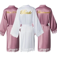women matt satin lace robe gown mauve custom bride robe bridesmaid robes kimono robe bridal robes wedding party
