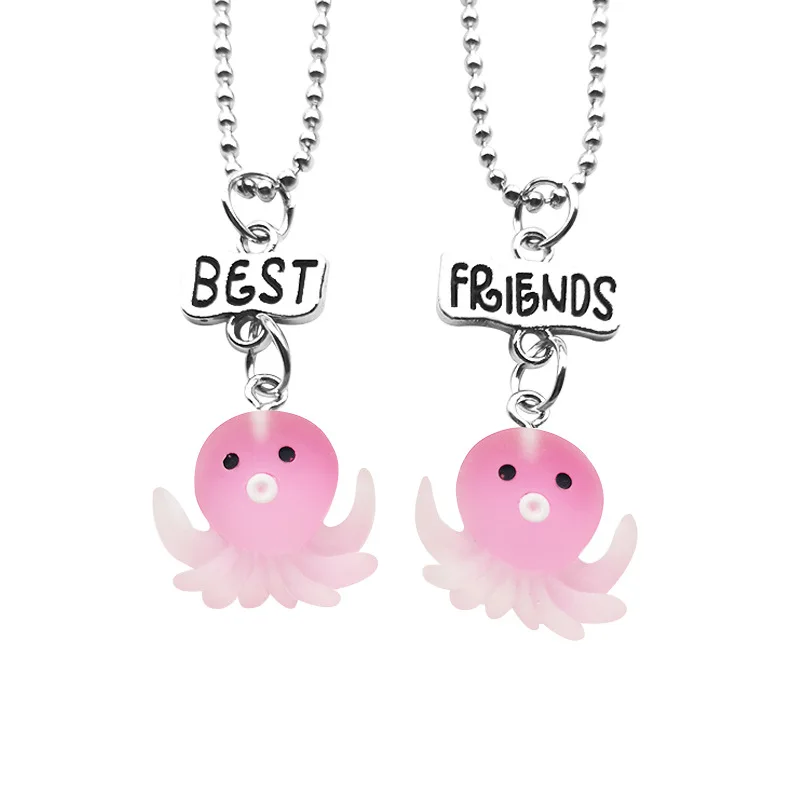 

2021 New Children's Day Gift BFF Best Friend Necklace Pink Sea Animal Little Octopus Pendant Necklace Cartoon Kid's Jewelry