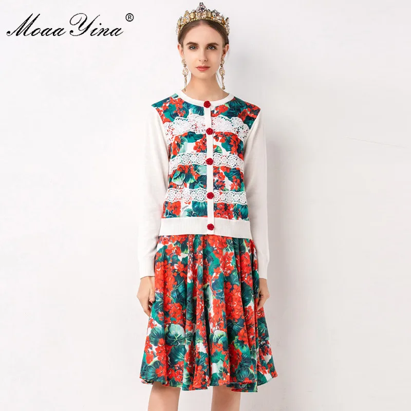 MoaaYina Модный комплект осенний женский длинный рукав кружево розовая кнопка