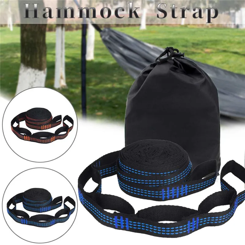 2 Pcs/Set Hammock Straps Reinforced Polyester Straps 5 Ring 600KG Load-Bearing Barbed Black Outdoor Camping Hammock straps