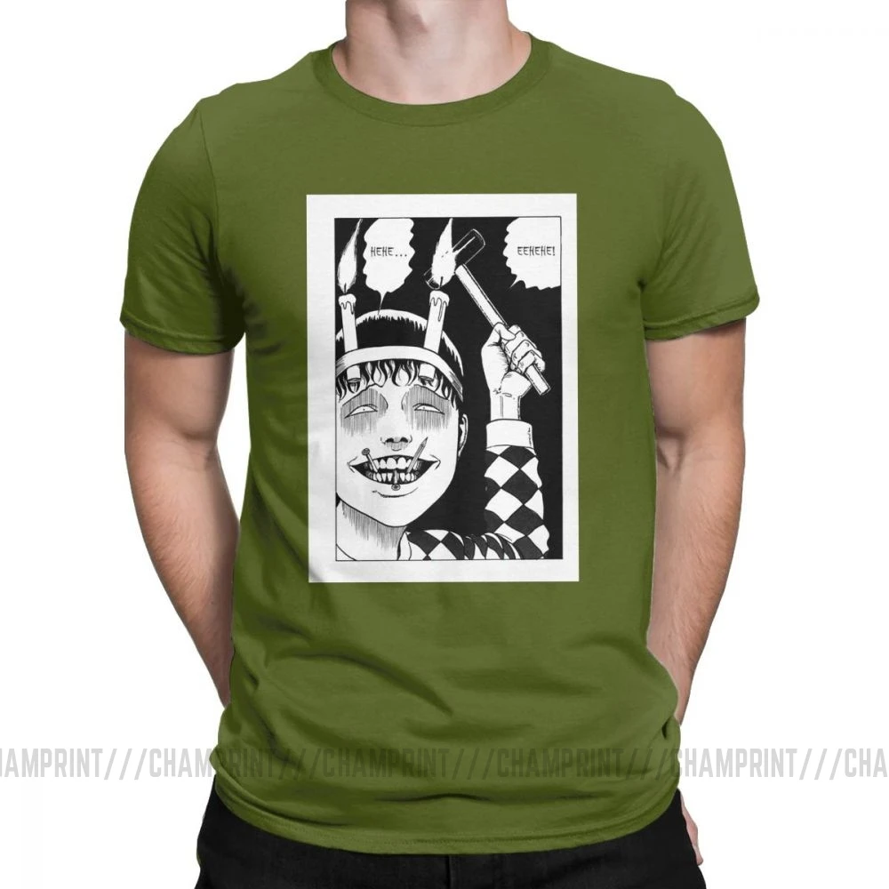 Винтажные мужские футболки Junji Ito, хлопок, футболка Tomie Japanese Kago Manga Horror Harajuku, футболки с коротким рукавом, Подарочная одежда - Цвет: Армейский зеленый