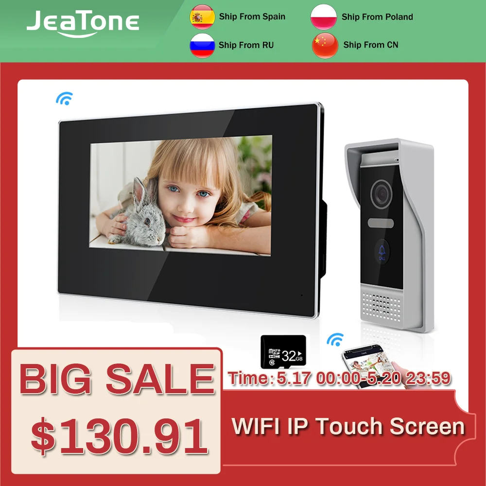 

Jeatone WIFI Smart Home 7 IP Video Intercom for home System, IR Night Vision Monitor,Door Bell/Phone with AHD camera Tuya app