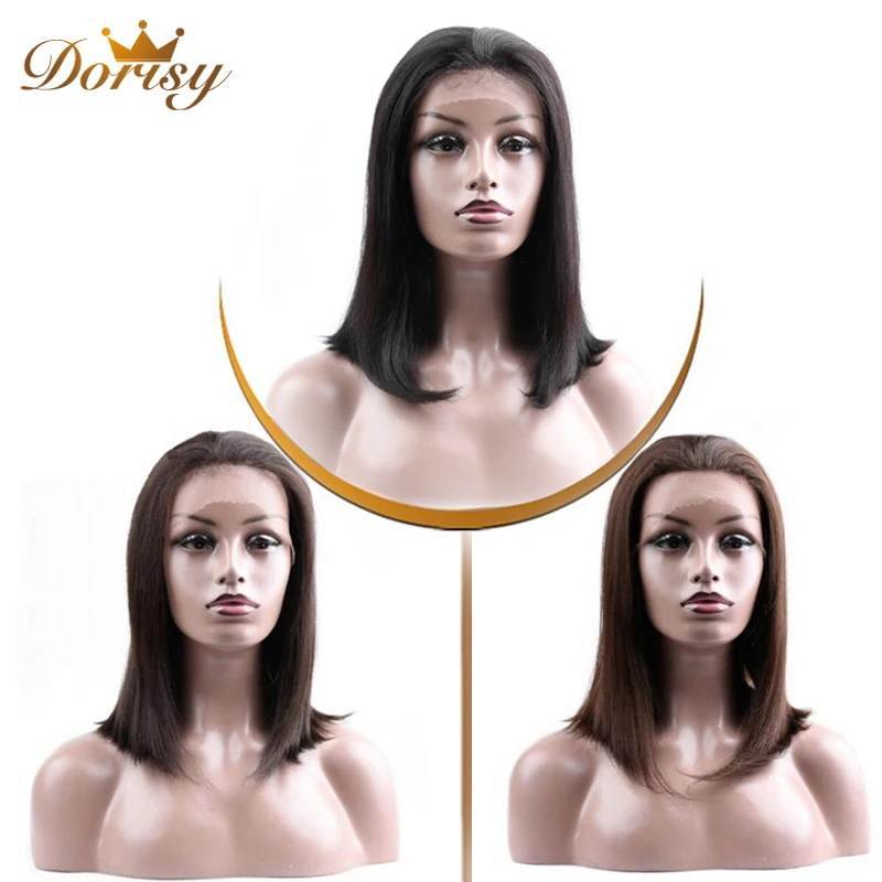 Short Bob Human Hair wigs 13×2 Lace Brazilian Straight Wigs For Women Pre Plucked Bleached Non Remy | Шиньоны и парики