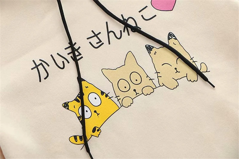 Harajuku kawaii женский милый кашемировый пуловер с 3 забавными котами и длинным рукавом, худи из хлопка с капюшоном, свободные толстовки для женщин