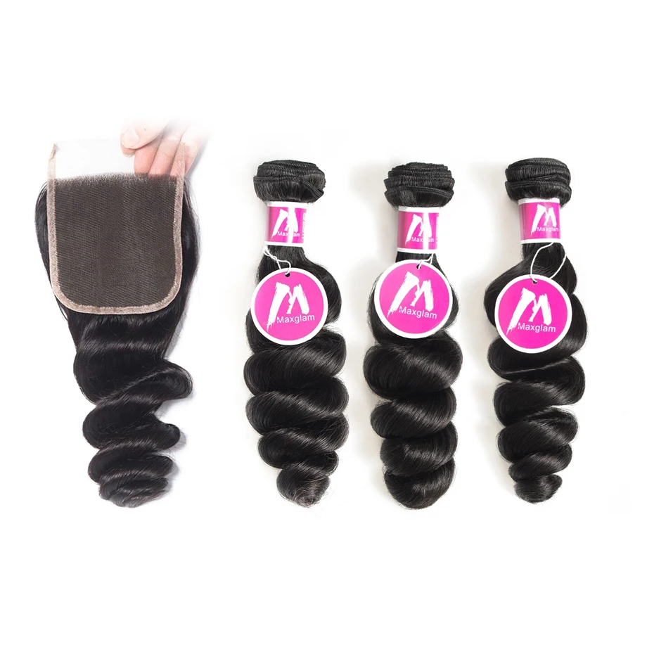 Бразильские натуральные кудрявые пучки волос с закрытием свободная волна