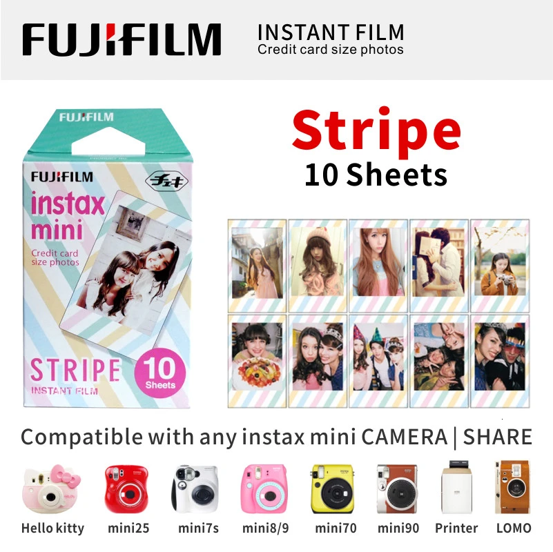 stripe 10 Sheet Fujifilm Instax Mini 8 пленка 10 листов Синий Rilakkuma hello kitty Fuji фотобумага для 70 50s 7s 90 25 SP2 LOMO мгновенная камера - Цвет: stripe 10 Sheet