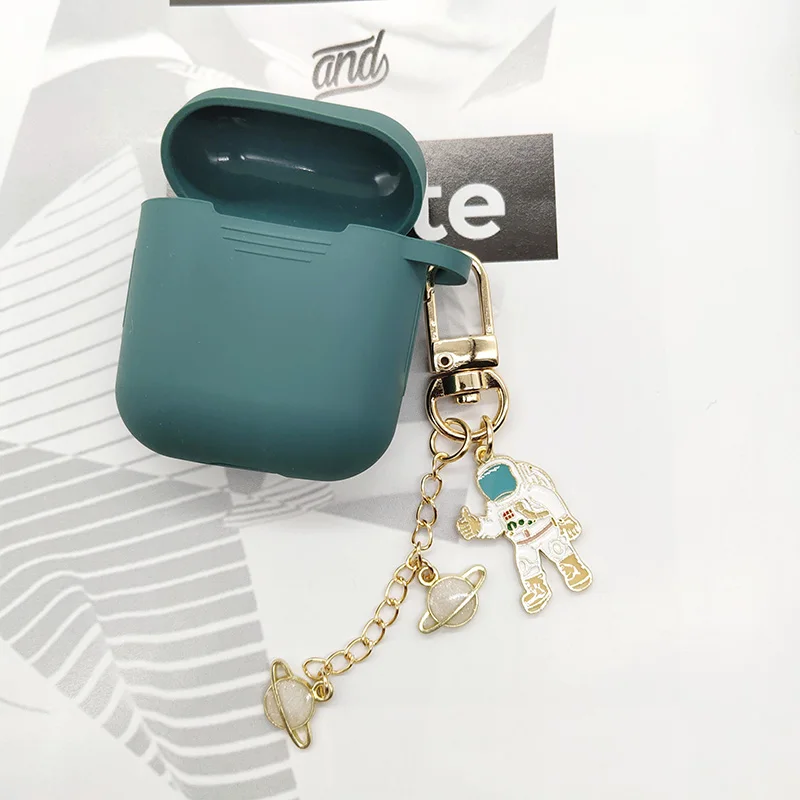Dark Green Роскошный силиконовый чехол с космическим космонавтом для Apple Airpods 1, 2, чехол для аксессуаров, защитный чехол, чехол для наушников, брелок - Цвет: Dark Green