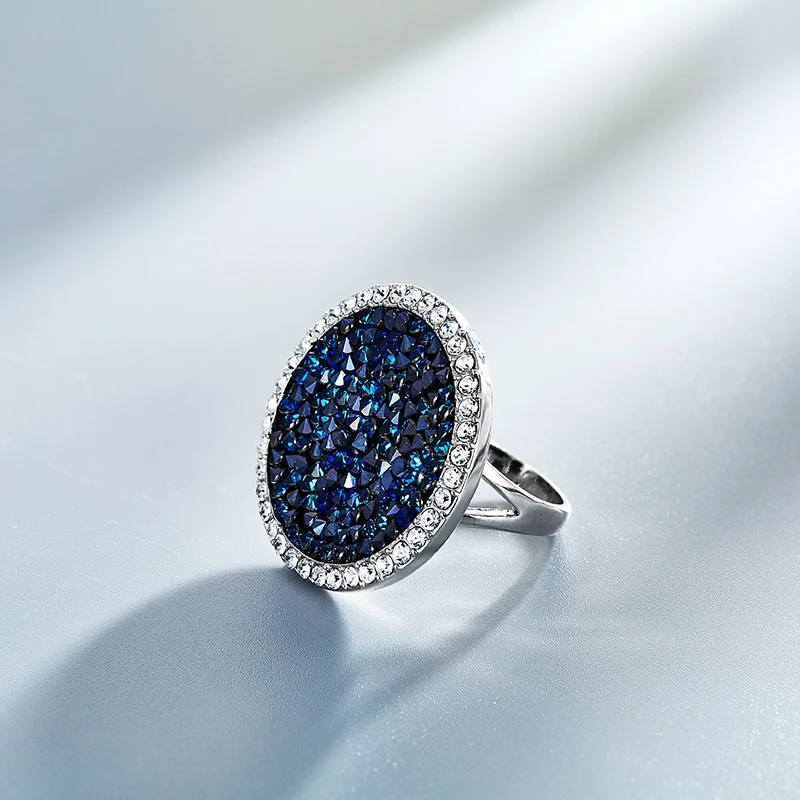 

Cdyle Bulgaria Jewelry Silver Color Ring Size 6 7 8 9 Top Quality Crystal Bermuda Blue Stone Female Rings Free Shipping 1PCS