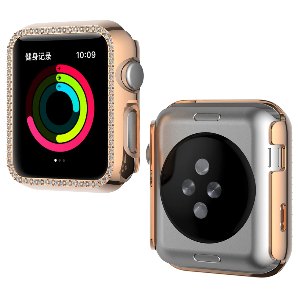Алмазный чехол для Apple watch band 6 5 4 3 2 1 SE 44 мм 40 42 38 защитный кристаллический бампер