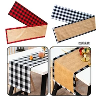 double layer red and black checkered table flag christmas style checkered linen table runner holiday home decoration