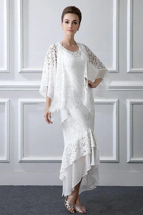 

Linglewei New Spring and Summer Women's Dress New lace Cape irregular dress fake two long dress