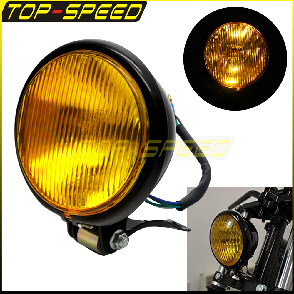 

Мотоциклетная фара 12 В в ретро желтая Cafe Racer передняя фара для Harley Suzuki Honda CB400 Shadow Yamaha CG125 GN125