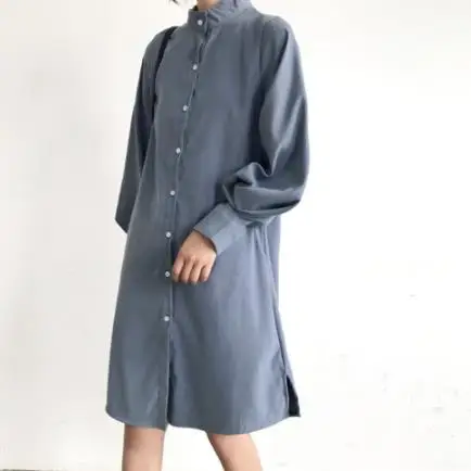 Женская блузка с длинными рукавами-фонариками однобортная длинная белая рубашка