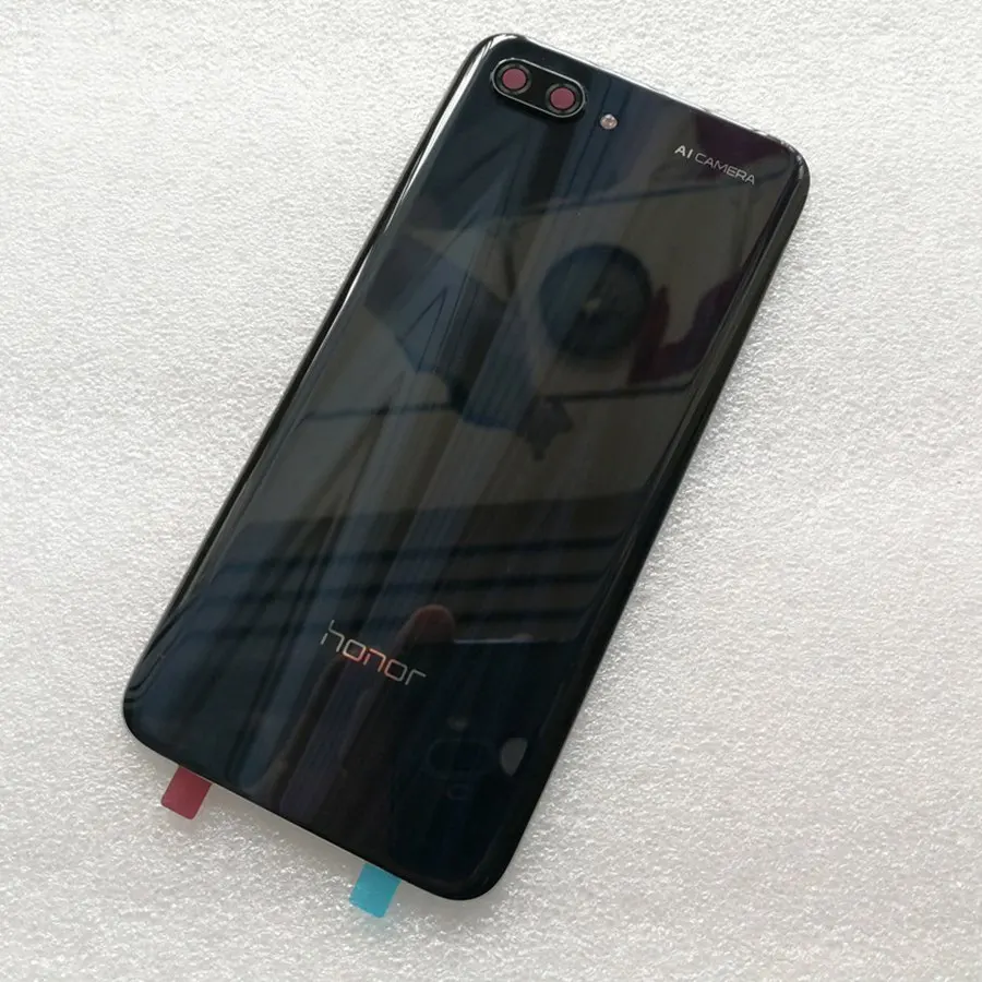 Для huawei Honor 10 задняя крышка для батареи стеклянная панель Задняя Дверь чехол для huawei Honor 10 задняя крышка корпус с объективом камеры - Цвет: Black With Lens