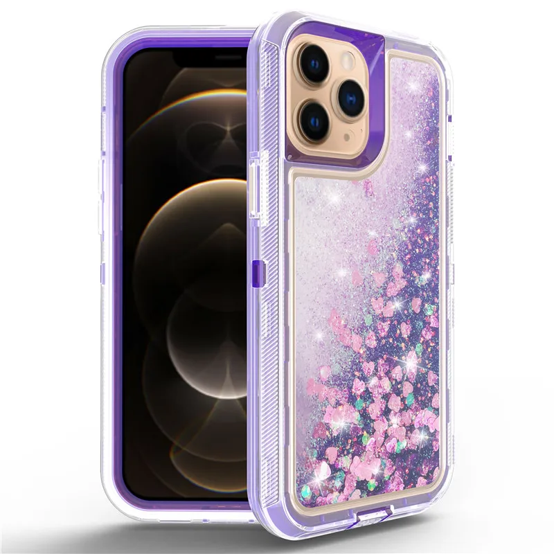 

Clear Silicon Hybrid 3D Glitter Armor Case iPhone 13 12 11 Pro max x xs xr 6 8 7 Plus SE Dynamic Quicksand Shockproof Phone Case
