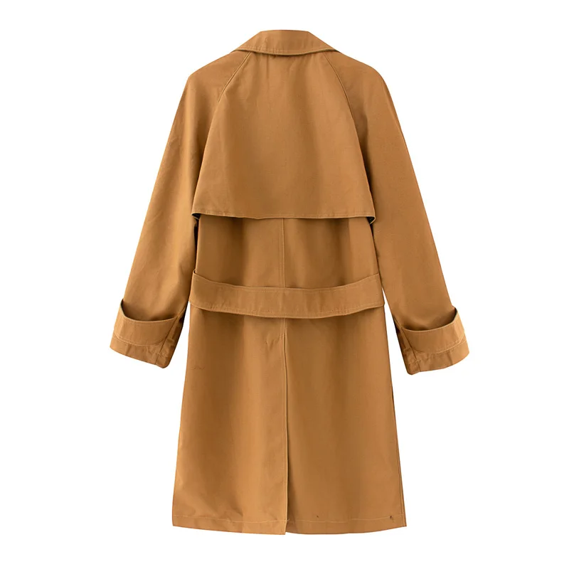 

Winter women's windbreaker casual solid color double-breasted pocket decoration long windbreaker