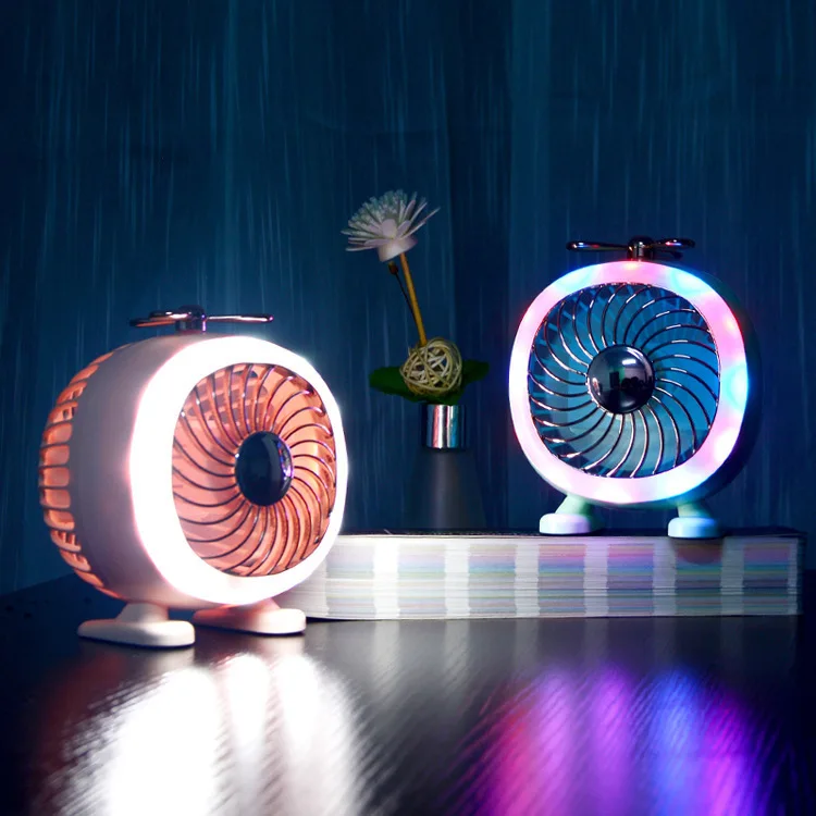 

Night Light Creative LED Table Lamp Mini Electric Fan USB Rechargeable Bedside Lamp 2 Levels DimmableDesktop Decorative Lamp