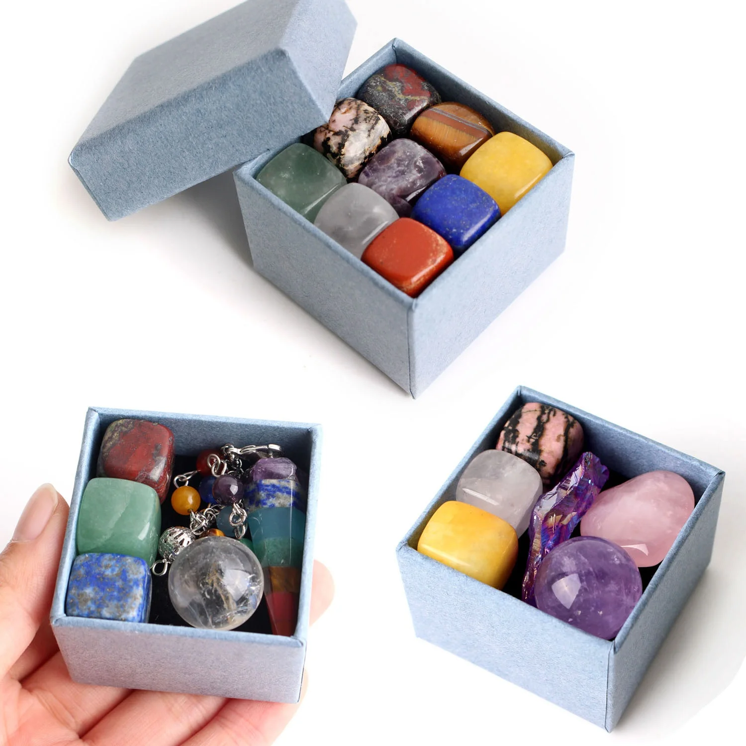 

Набор из натуральных смешанных камни-кубики, полированные мини-шарики, кварцевый кулон в форме сердца, аметист, минералы, образец, подарок, и...