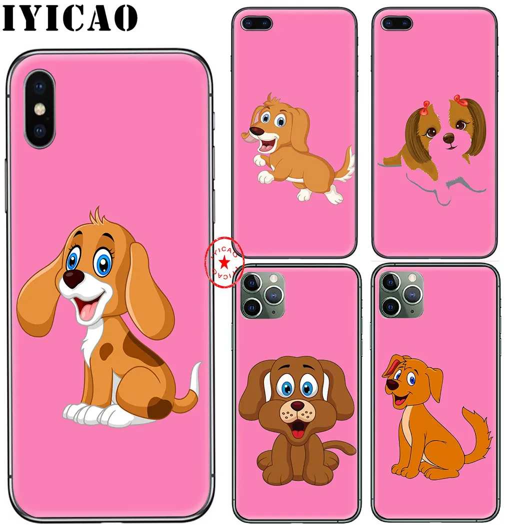 IYICAO розовый мягкий чехол с собакой для iphone 11 Pro Xr Xs Max 6 6s 7 8 Plus 5 5S Se Силиконовый ТПУ |