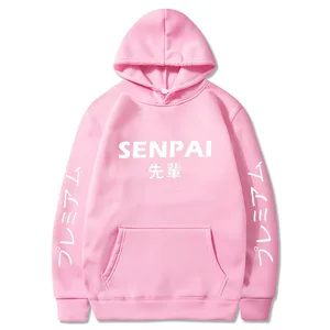 Новые Зимние флисовые мужские толстовки с принтом в стиле аниме Senpai, свитшоты для мужчин и женщин, уличная одежда, забавная черная толстовка, Мужская зимняя одежда