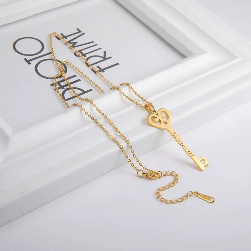 

Sherman Custom Key Shaped Name Necklace Ladies Stainless Steel Vertical Pendant Jewelry Couple Necklace