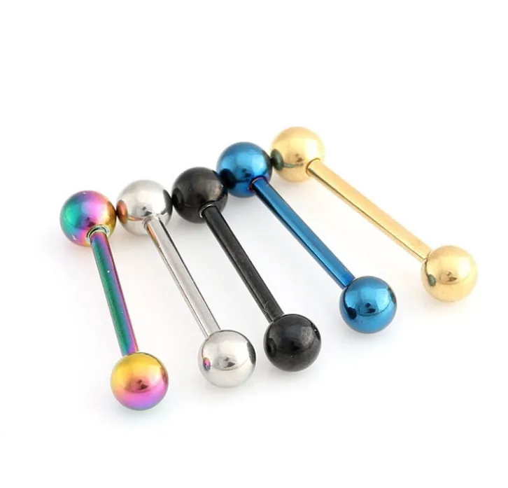 1PCs Stainless Steel Tongue Piercing Septum Industrial Barbell Earrings Ball Tongue Rings Body Piercing Fashion Jewelry 4 Colors