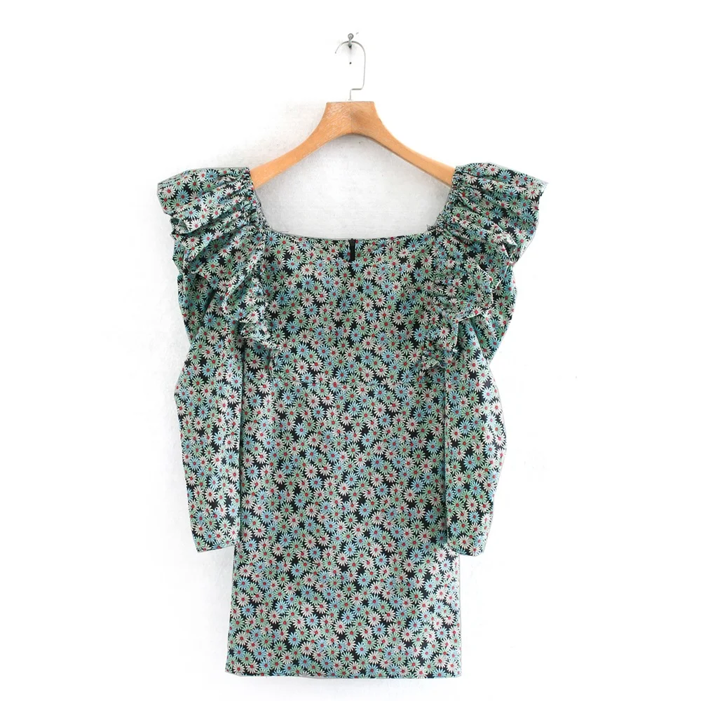 Женское мини платье с длинным рукавом облегающее из поплина в стиле ретро