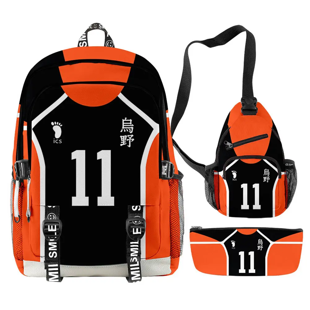 Anime Haikyuu Backpack +Shoulder Chest Bag + Wallet Clutch 3 Piece Set Teenager Boys Girls School Bags Rucksack Travel |