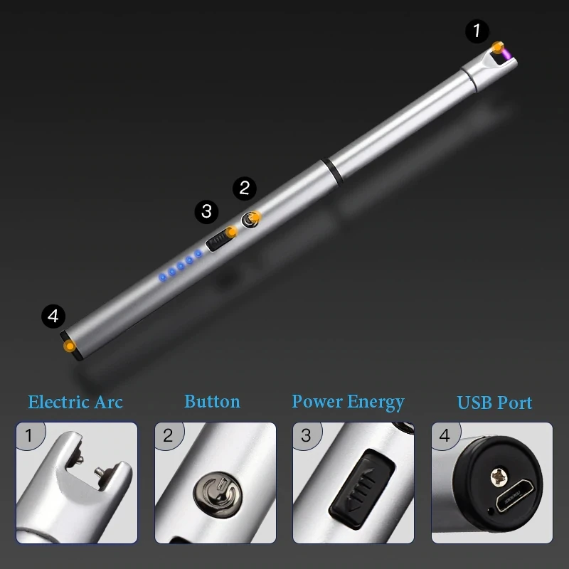 Candle Lighter Long Neck Windproof Electric Arc for Gas Stove Fireplace BBQ Kitchen Grills | Дом и сад