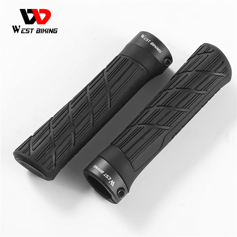 

WEST BIKING Bike Grips Soft Silicone Bike Handle Cover Shockproof Anti-Slip MTB Road Aluminum Alloy Lock Bar End Cycling Parts