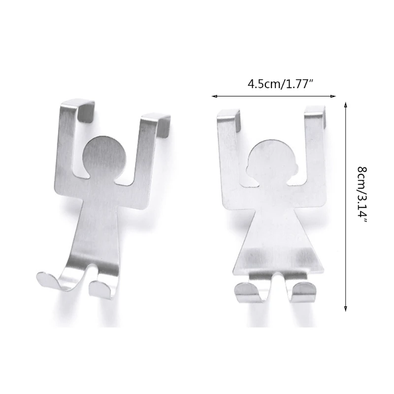 

2 Pcs Humanoid Hooks Hanger Nail Free Stainless Steel Holders Door Back Organizer Hook for Coat Towel Bag Robe Hooks